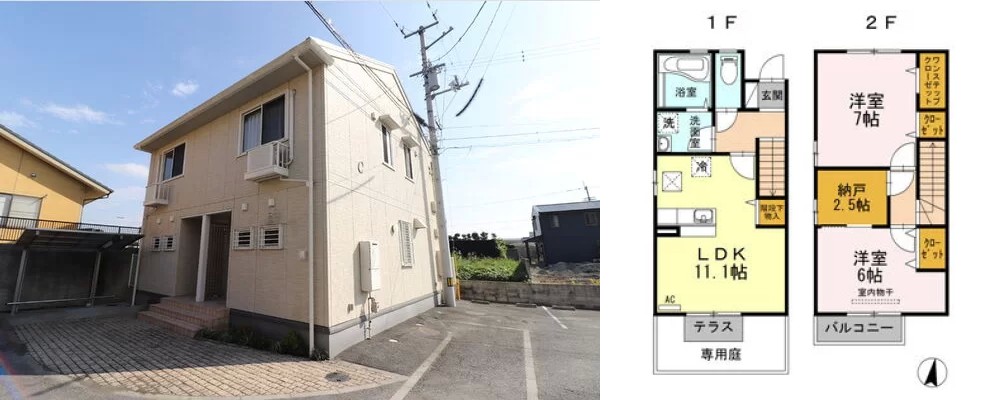 プリマ クレール C棟 102の外観と間取り図