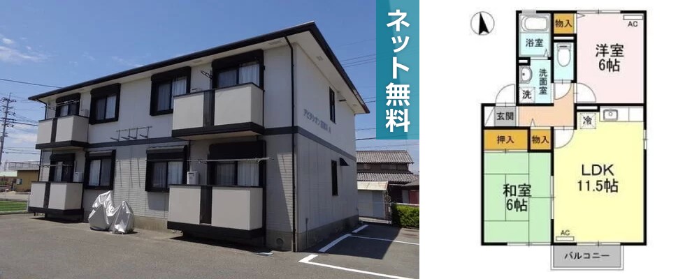 アビタシオン那賀川 A棟 101の外観と間取り図