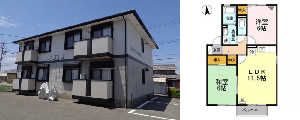 アビタシオン那賀川 A棟 201の外観と間取り図