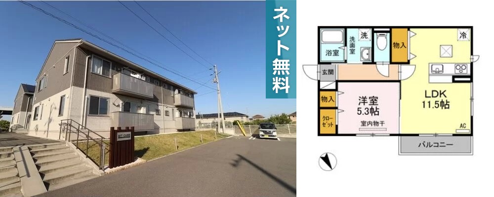 WIT CUBE B棟 105の外観と間取り図