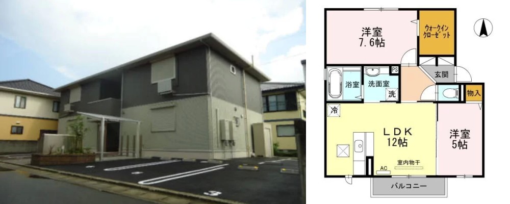 ソレイユ藍住 102の外観と間取り図