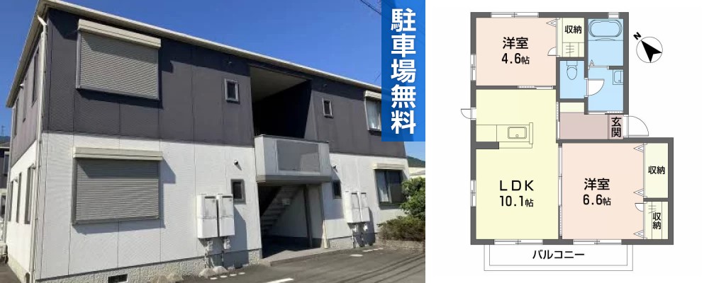 シャーメゾンソレイユ C棟 107の外観と間取り図