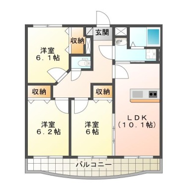 春日 マンション 3LDK 101の間取り図