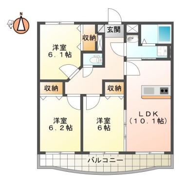 春日 マンション 3LDK 201の間取り図