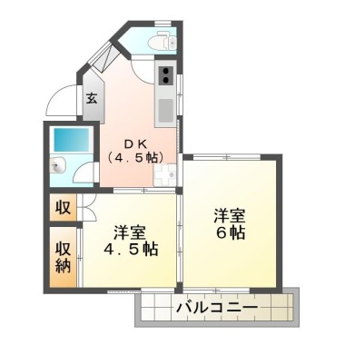 蔵本元町 マンション 2DK 102の間取り図