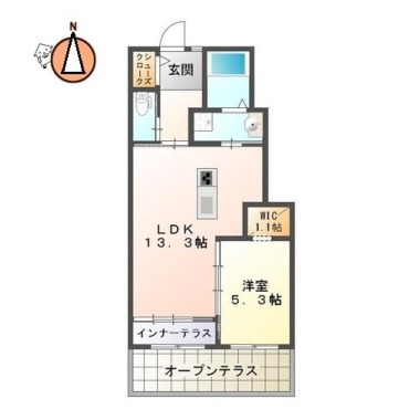 ユニヴァリィII 東吉野B棟 107の間取り図