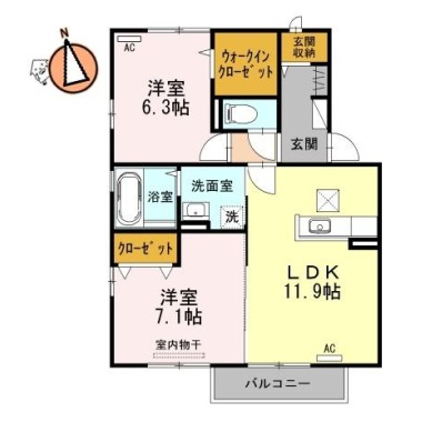 レーベンヒルズ C棟 105の間取り図