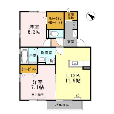 レーベンヒルズ C棟 205の間取り図