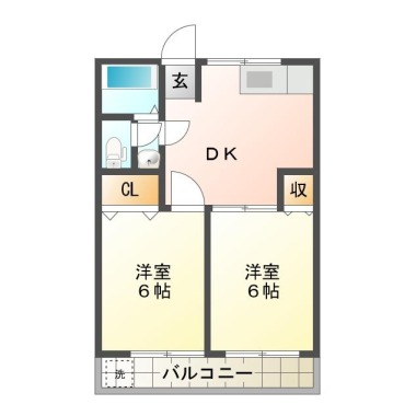 中吉野町 アパート 2DK Fの間取り図