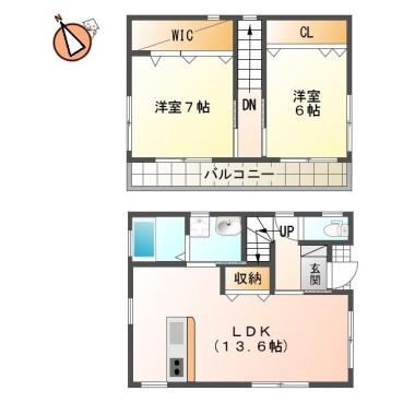 新浜町 一戸建て 2LDK Aの間取り図