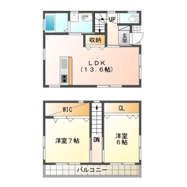 新浜町 一戸建て 2LDK Iの間取り図