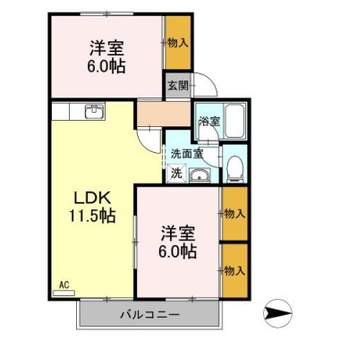 セジュール住吉II 107の間取り図