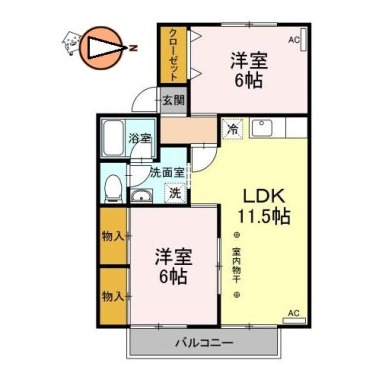 セジュール住吉II 206の間取り図