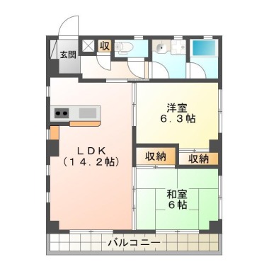 津田本町 マンション 2LDK 204の間取り図