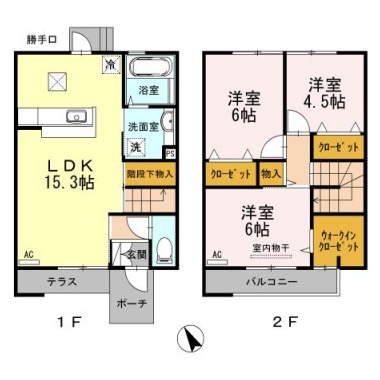 グランツ内浜 B棟 102の間取り図