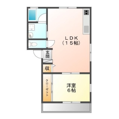 八万町 アパート 1LDK 102の間取り図