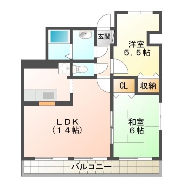 秋田町 マンション 2LDK 6Aの間取り図