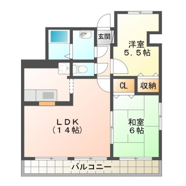 秋田町 マンション 2LDK 6-Bの間取り図