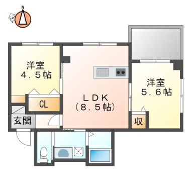 ピースコウセイ北佐古 B棟 303の間取り図