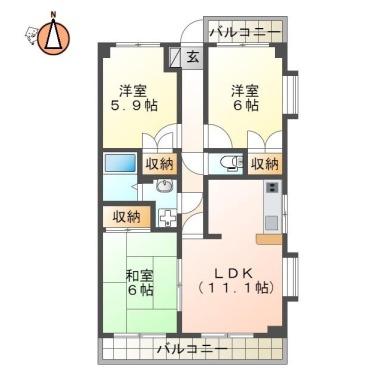 出来島本町 マンション 3LDK 504の間取り図