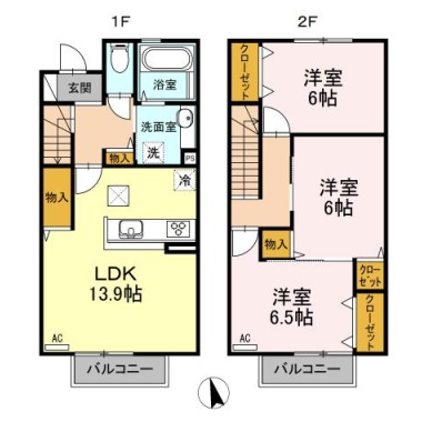 メゾネット山城 102の間取り図