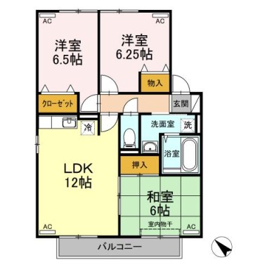 クウラージュ A棟 202の間取り図