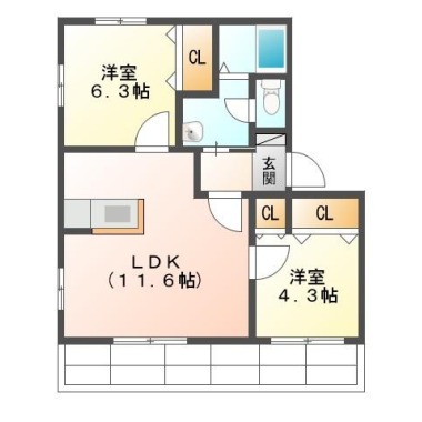 南昭和町 アパート 2LDK D102の間取り図