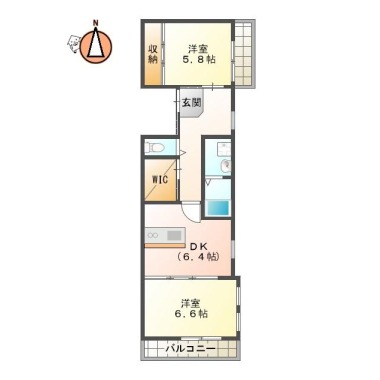 八万町 アパート 2DK Dの間取り図