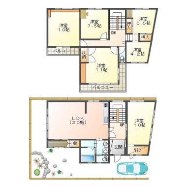 南佐古六番町 一戸建て 6LDK Aの間取り図