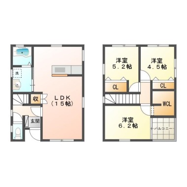 八万町 一戸建て 3LDK Aの間取り図