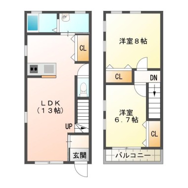 北田宮 一戸建て 2LDK 2の間取り図