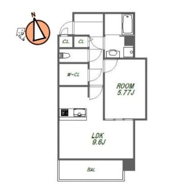 西二軒屋町 マンション 1LDK 205の間取り図