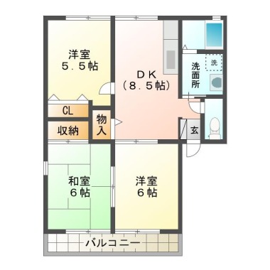 名東町 アパート 3DK 102の間取り図