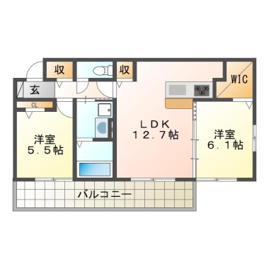 北田宮 アパート 2LDK 202の間取り図