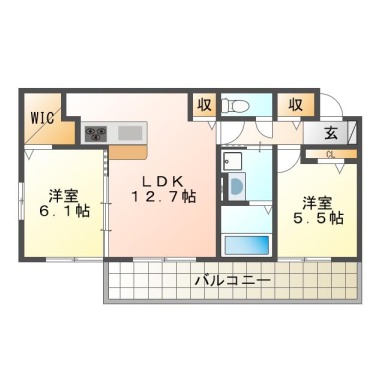 北田宮 アパート 2LDK 203の間取り図