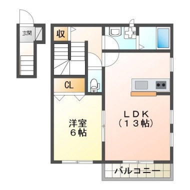 佐古七番町 アパート 1LDK II-Cの間取り図