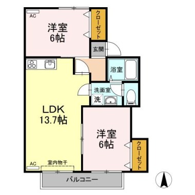 セジュール園木A棟 A102の間取り図