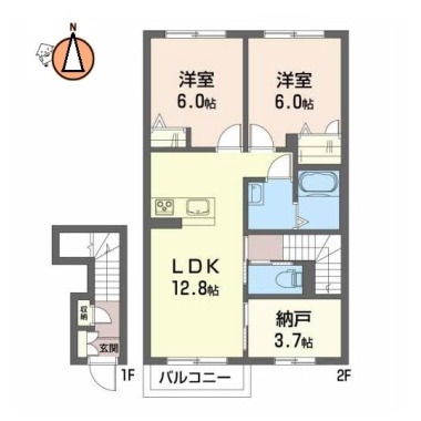 プロヌーブ国府A棟 202の間取り図