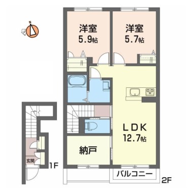 プロヌーブ国府A棟 203の間取り図