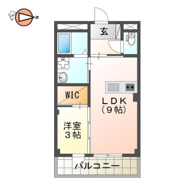 蔵本元町 マンション 1LDK 102の間取り図