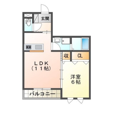 蔵本元町 マンション 1LDK 301の間取り図