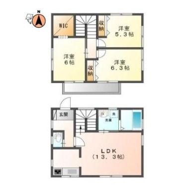 ル・クレール南田宮B・C B2の間取り図