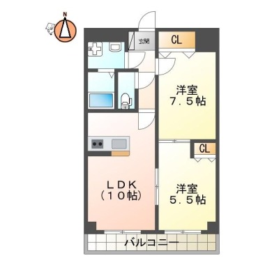佐古六番町 マンション 2LDK 603の間取り図