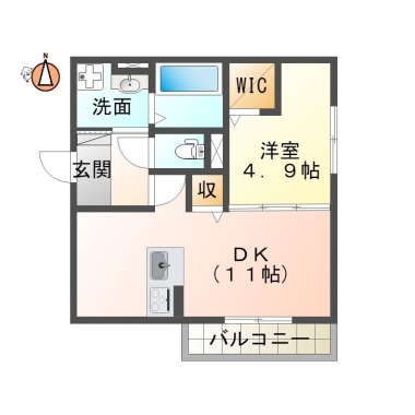 蔵本元町 マンション 1LDK E1の間取り図