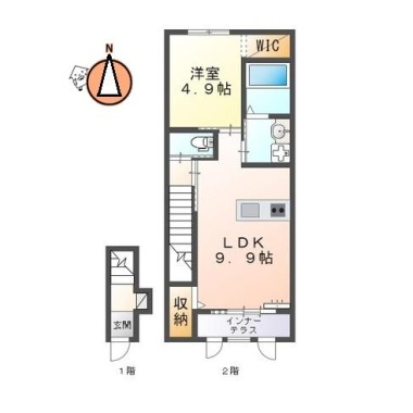 レーヴ蔵本 202の間取り図