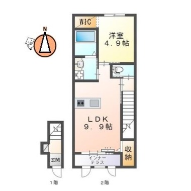 レーヴ蔵本 203の間取り図