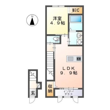 レーヴ蔵本 206の間取り図