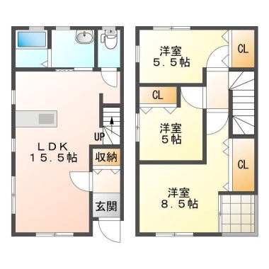 中吉野町 アパート 3LDK Bの間取り図