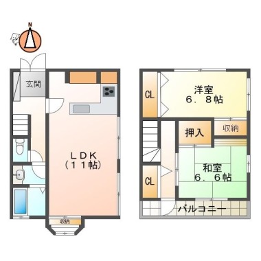 中吉野町 アパート 2LDK 1の間取り図