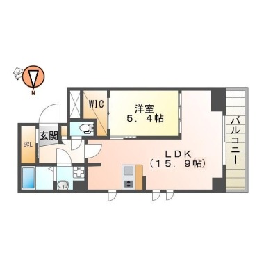 吉野本町 マンション 1LDK 603の間取り図